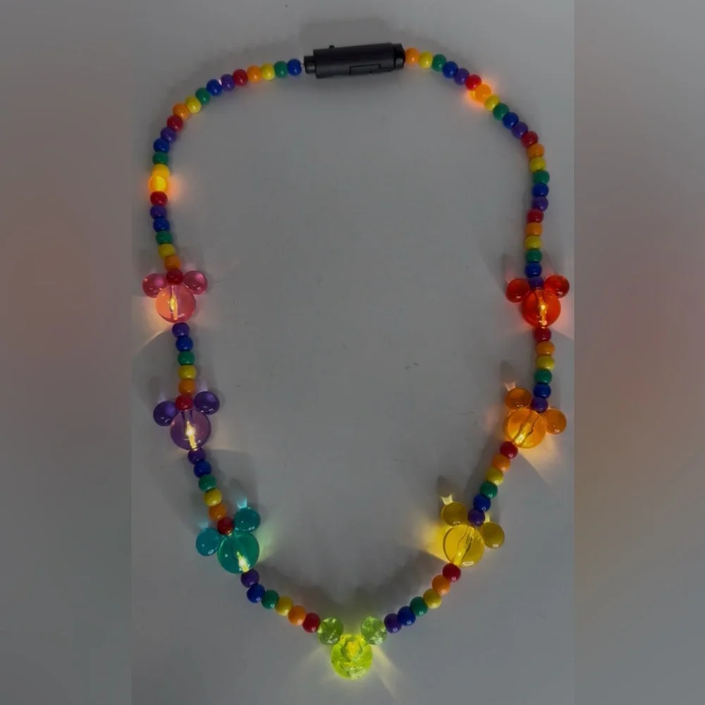 Official Disney World Mickey Mouse Pride Rainbow LED Light-Up Beaded Necklace - Picture 1 of 4